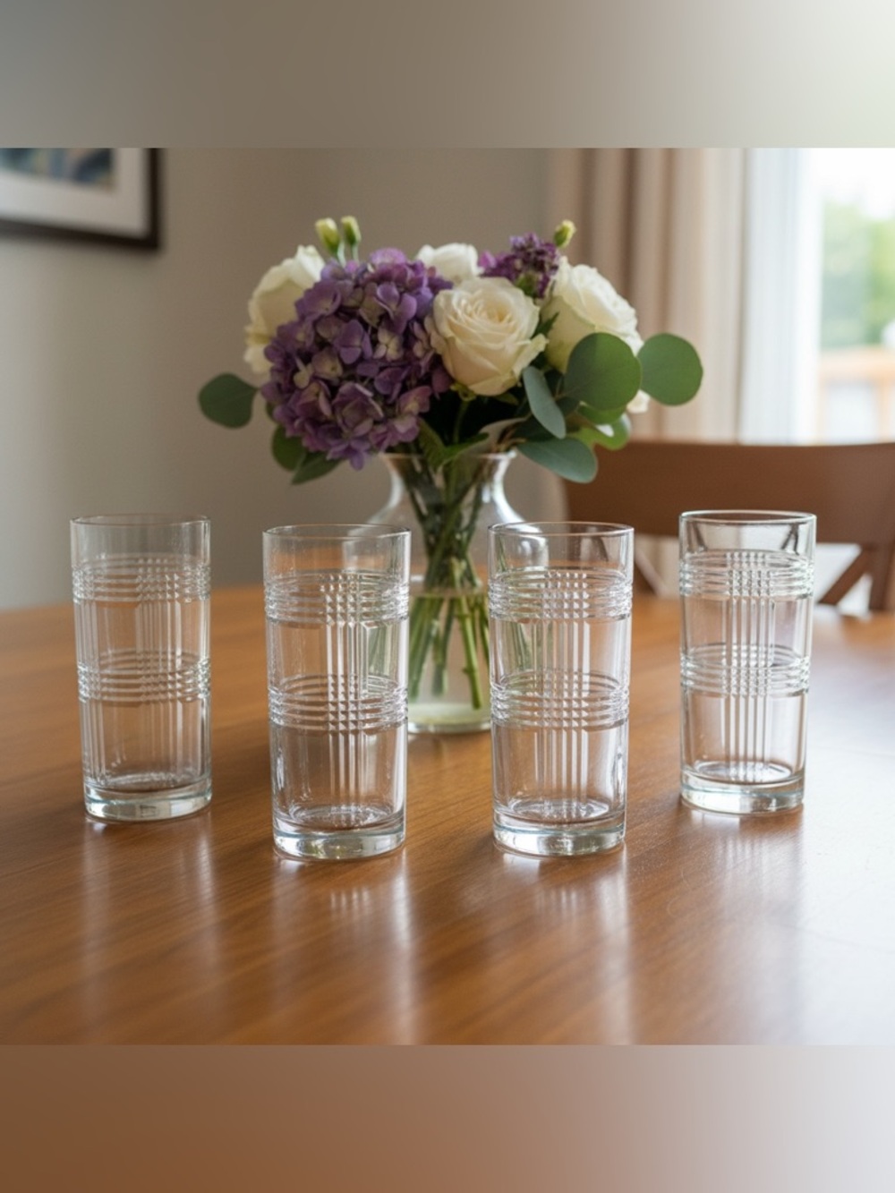 Ralph Lauren Glen Plaid Crystal Patterned Highball Glasses - Set of 4